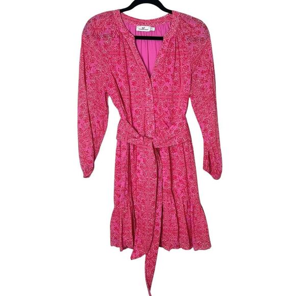 Vineyard Vines Sand Scarf Print Dress Long Sleeve Boho Pink Sz S - Picture 3 of 12